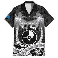 FSM Yap Day Family Matching Off The Shoulder Long Sleeve Dress and Hawaiian Shirt 2025 Wa'ab Micronesia Black Color