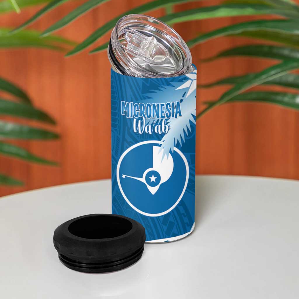 FSM Yap Day 4 in 1 Can Cooler Tumbler 2025 Wa'ab Micronesia Flag Color