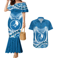 FSM Yap Day Couples Matching Mermaid Dress and Hawaiian Shirt 2025 Wa'ab Micronesia Flag Color