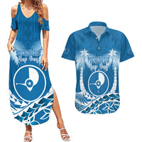 FSM Yap Day Couples Matching Summer Maxi Dress and Hawaiian Shirt 2025 Wa'ab Micronesia Flag Color