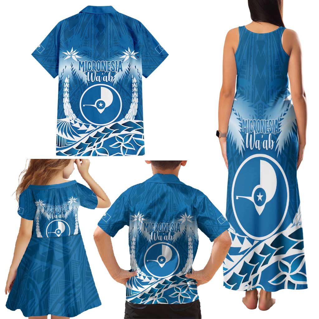 FSM Yap Day Family Matching Tank Maxi Dress and Hawaiian Shirt 2025 Wa'ab Micronesia Flag Color