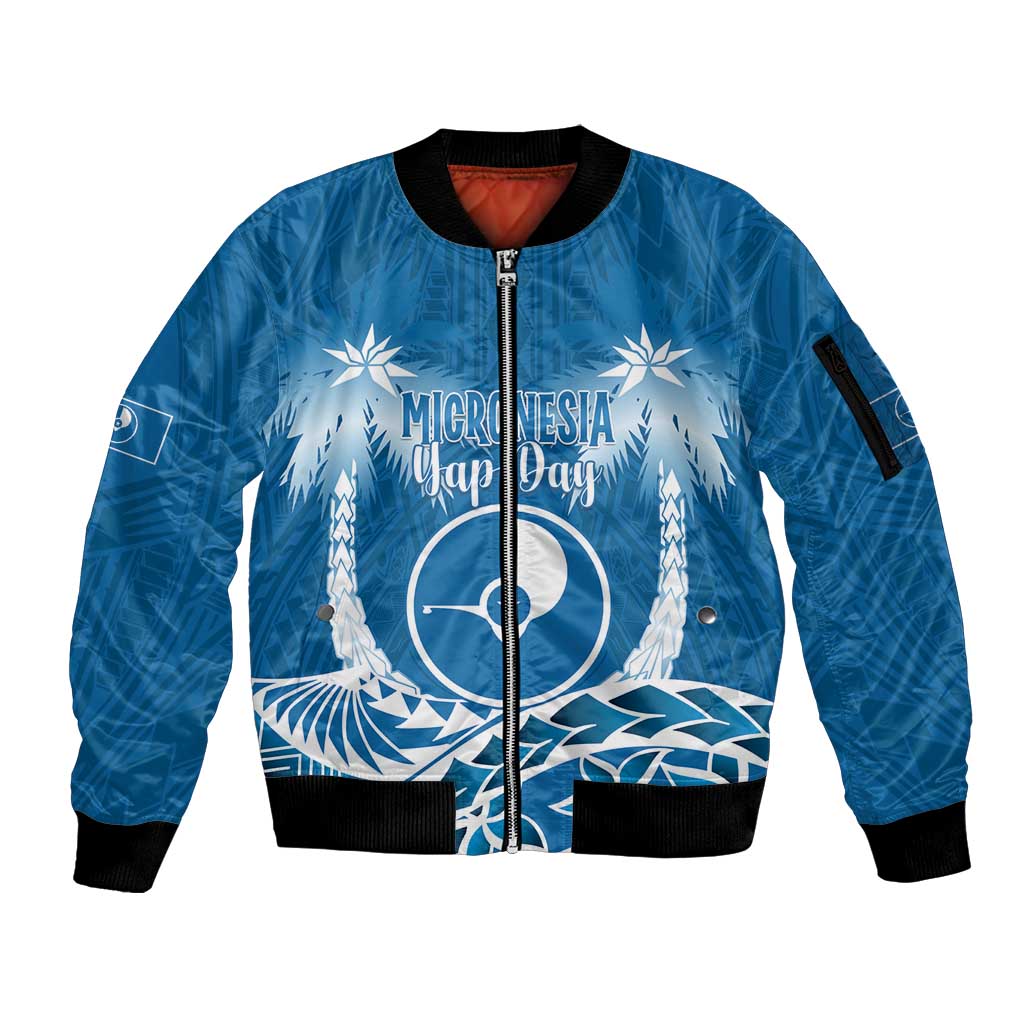FSM Yap Day Sleeve Zip Bomber Jacket 2025 Wa'ab Micronesia Flag Color