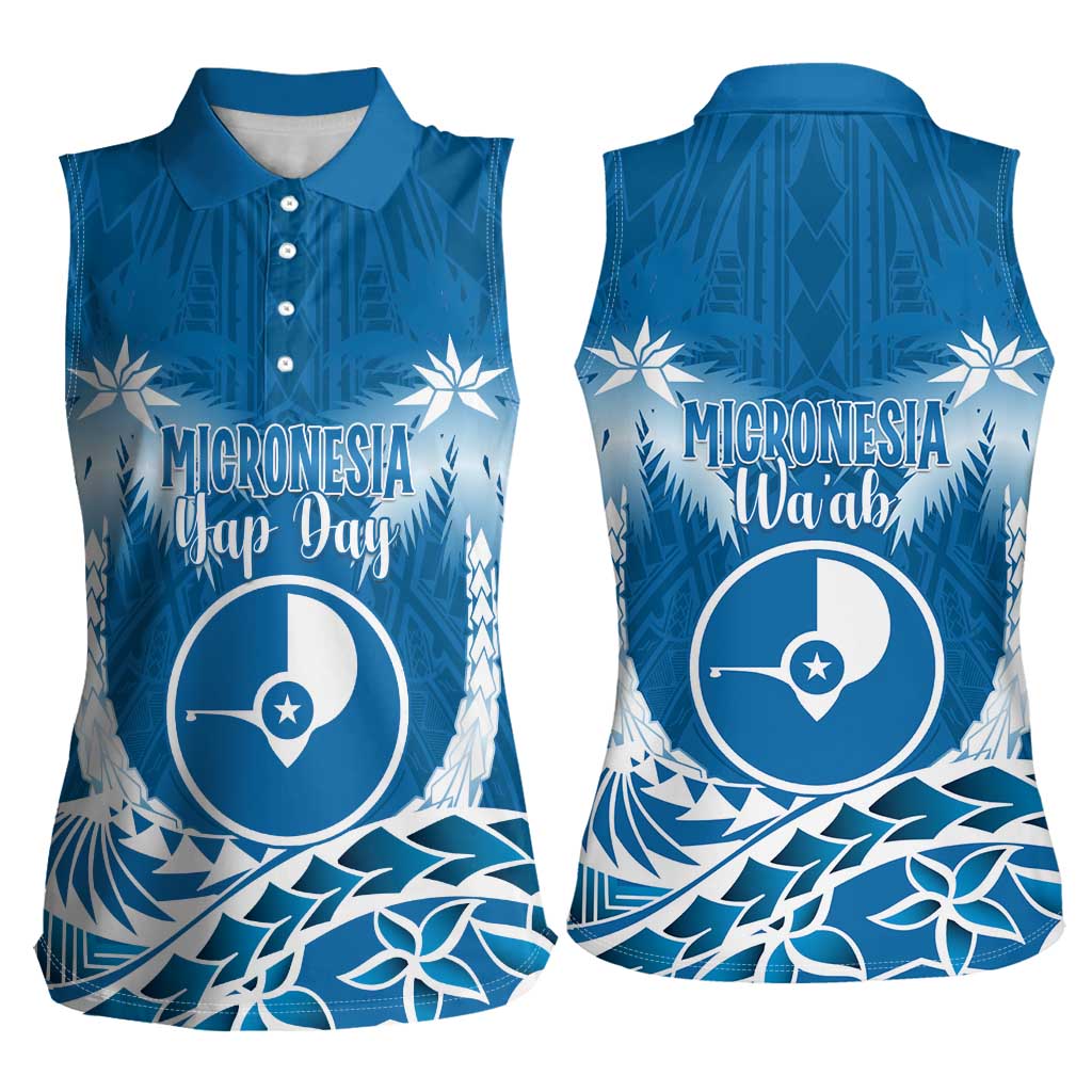 FSM Yap Day Women Sleeveless Polo Shirt 2025 Wa'ab Micronesia Flag Color