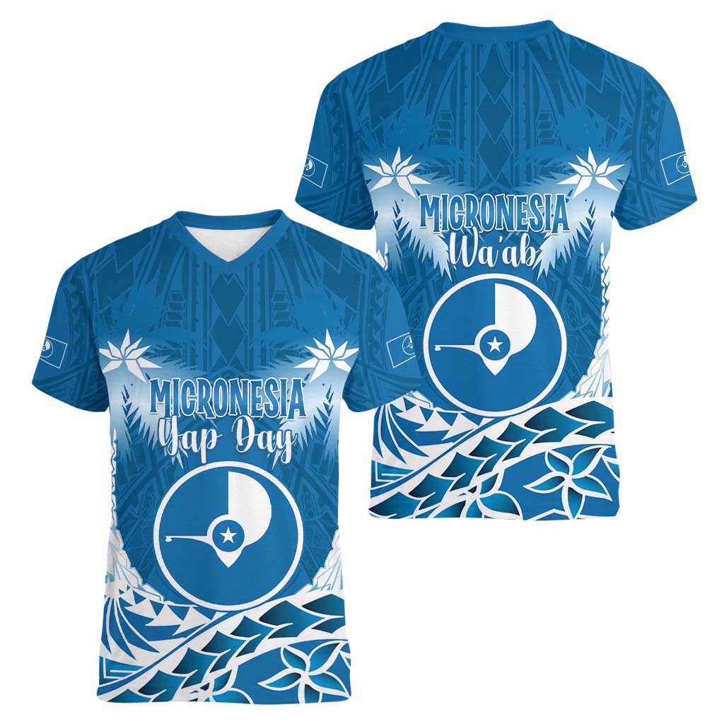 FSM Yap Day Women V-Neck T-Shirt 2025 Wa'ab Micronesia Flag Color