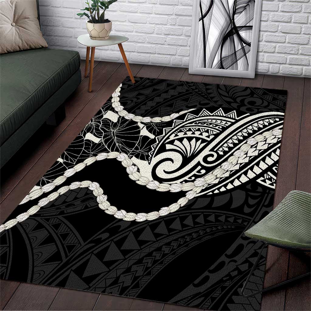 Aloha Hawaii Kalo Pikake Lei Area Rug Chest Tattoo Black Hawaiian Pattern LT14 Black - Polynesian Pride