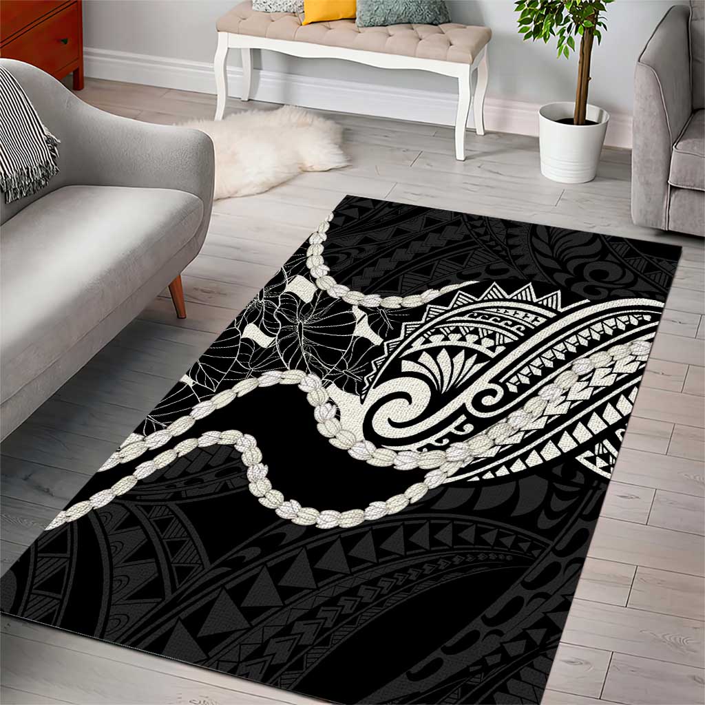 Aloha Hawaii Kalo Pikake Lei Area Rug Chest Tattoo Black Hawaiian Pattern LT14 - Polynesian Pride