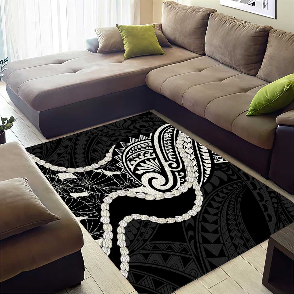 Aloha Hawaii Kalo Pikake Lei Area Rug Chest Tattoo Black Hawaiian Pattern LT14 - Polynesian Pride