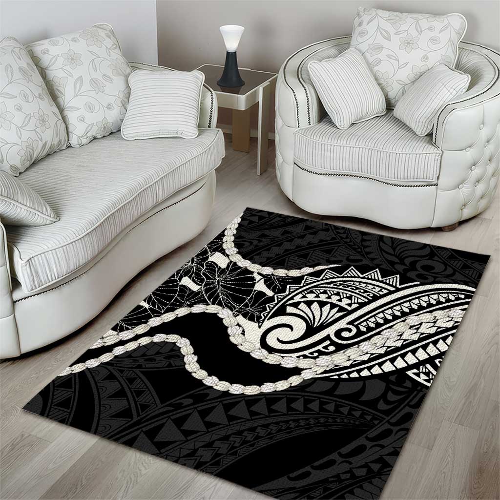 Aloha Hawaii Kalo Pikake Lei Area Rug Chest Tattoo Black Hawaiian Pattern LT14 - Polynesian Pride