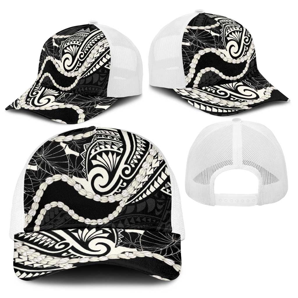 Aloha Hawaii Kalo Pikake Lei Baseball Net Cap Chest Tattoo Black Hawaiian Pattern