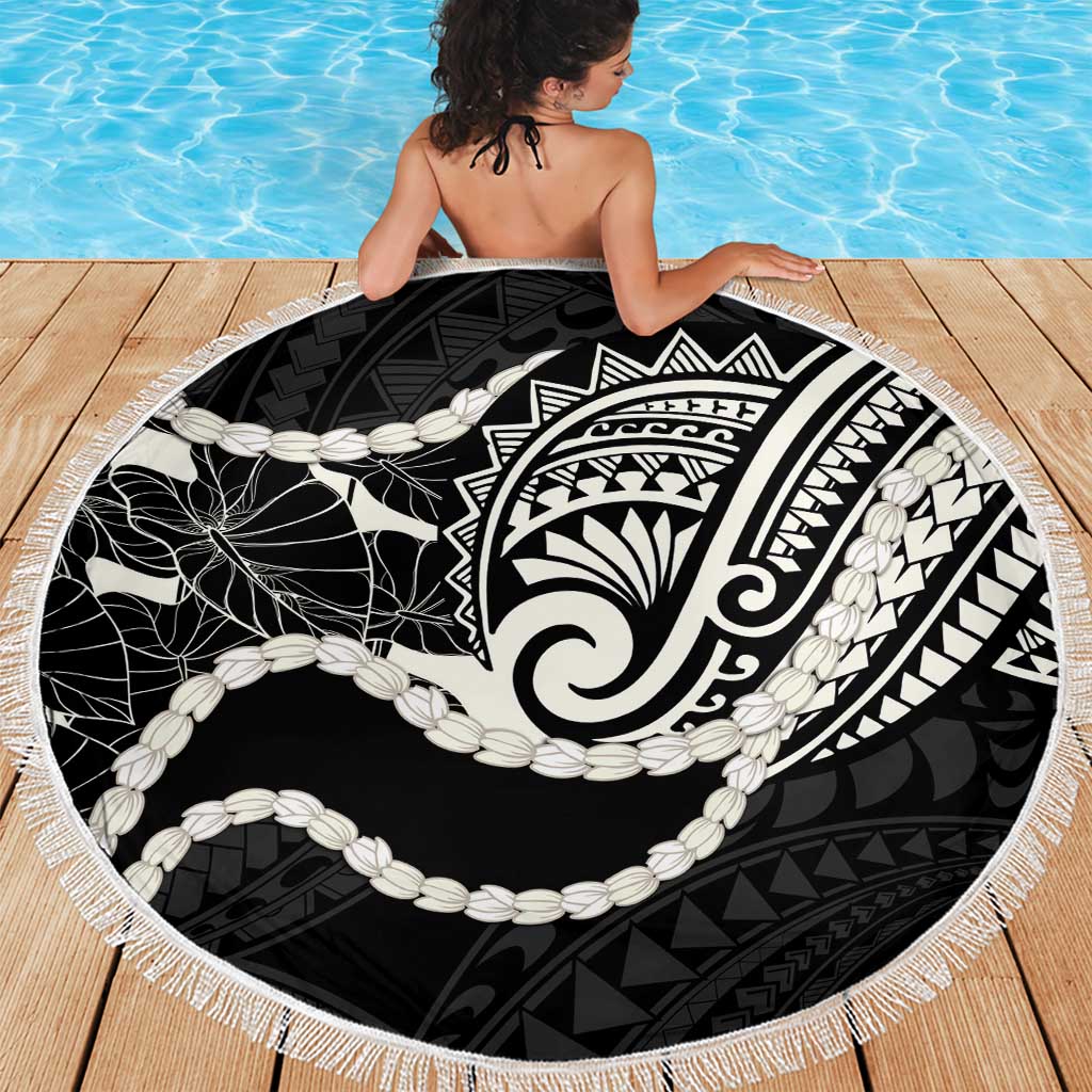 Aloha Hawaii Kalo Pikake Lei Beach Blanket Chest Tattoo Black Hawaiian Pattern LT14 - Polynesian Pride
