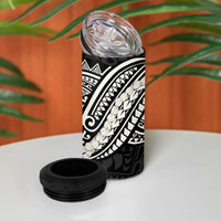 Aloha Hawaii Kalo Pikake Lei 4 in 1 Can Cooler Tumbler Chest Tattoo Black Hawaiian Pattern