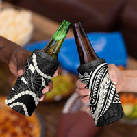 Aloha Hawaii Kalo Pikake Lei 4 in 1 Can Cooler Tumbler Chest Tattoo Black Hawaiian Pattern