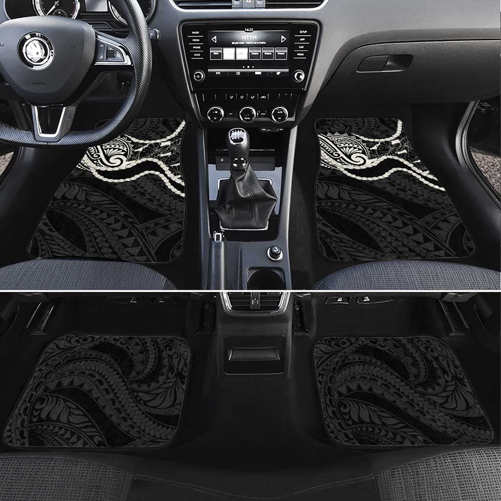 Aloha Hawaii Kalo Pikake Lei Car Mats Chest Tattoo Black Hawaiian Pattern LT14 Set 4pcs Black - Polynesian Pride