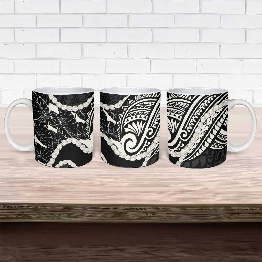 Aloha Hawaii Kalo Pikake Lei Ceramic Mug Chest Tattoo Black Hawaiian Pattern