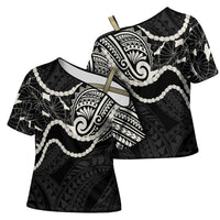 Aloha Hawaii Kalo Pikake Lei Cross Shoulder Shirt Chest Tattoo Black Hawaiian Pattern