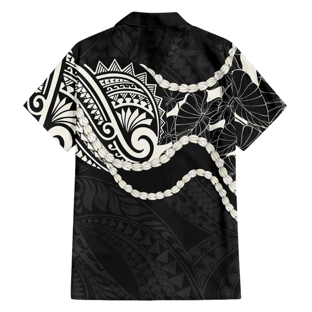 Aloha Hawaii Kalo Pikake Lei Family Matching Long Sleeve Bodycon Dress and Hawaiian Shirt Chest Tattoo Black Hawaiian Pattern