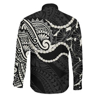 Aloha Hawaii Kalo Pikake Lei Family Matching Long Sleeve Bodycon Dress and Hawaiian Shirt Chest Tattoo Black Hawaiian Pattern