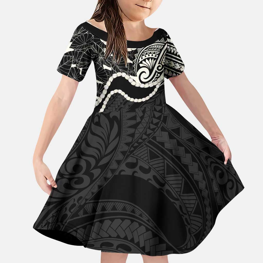 Aloha Hawaii Kalo Pikake Lei Family Matching Mermaid Dress and Hawaiian Shirt Chest Tattoo Black Hawaiian Pattern