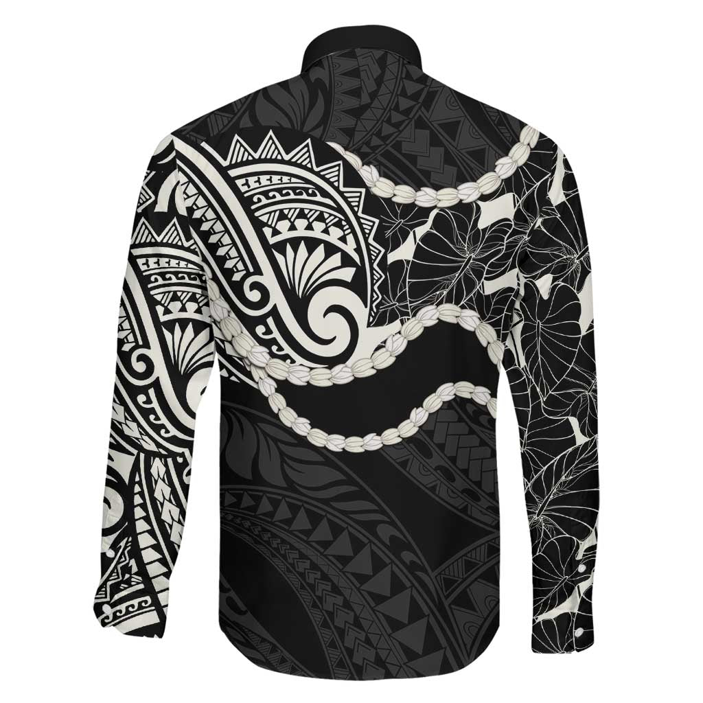 Aloha Hawaii Kalo Pikake Lei Family Matching Mermaid Dress and Hawaiian Shirt Chest Tattoo Black Hawaiian Pattern