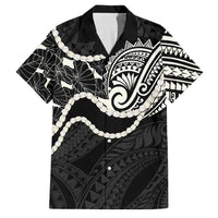 Aloha Hawaii Kalo Pikake Lei Family Matching Off Shoulder Short Dress and Hawaiian Shirt Chest Tattoo Black Hawaiian Pattern