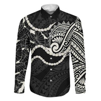 Aloha Hawaii Kalo Pikake Lei Family Matching Off Shoulder Short Dress and Hawaiian Shirt Chest Tattoo Black Hawaiian Pattern