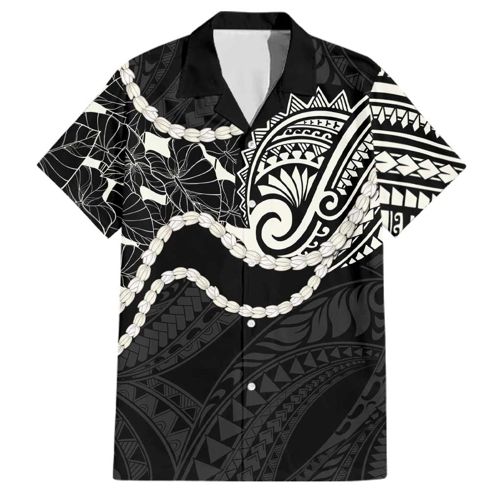 Aloha Hawaii Kalo Pikake Lei Family Matching Puletasi and Hawaiian Shirt Chest Tattoo Black Hawaiian Pattern