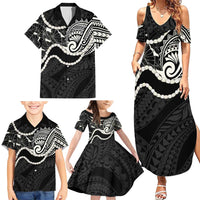 Aloha Hawaii Kalo Pikake Lei Family Matching Summer Maxi Dress and Hawaiian Shirt Chest Tattoo Black Hawaiian Pattern