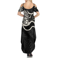 Aloha Hawaii Kalo Pikake Lei Family Matching Summer Maxi Dress and Hawaiian Shirt Chest Tattoo Black Hawaiian Pattern