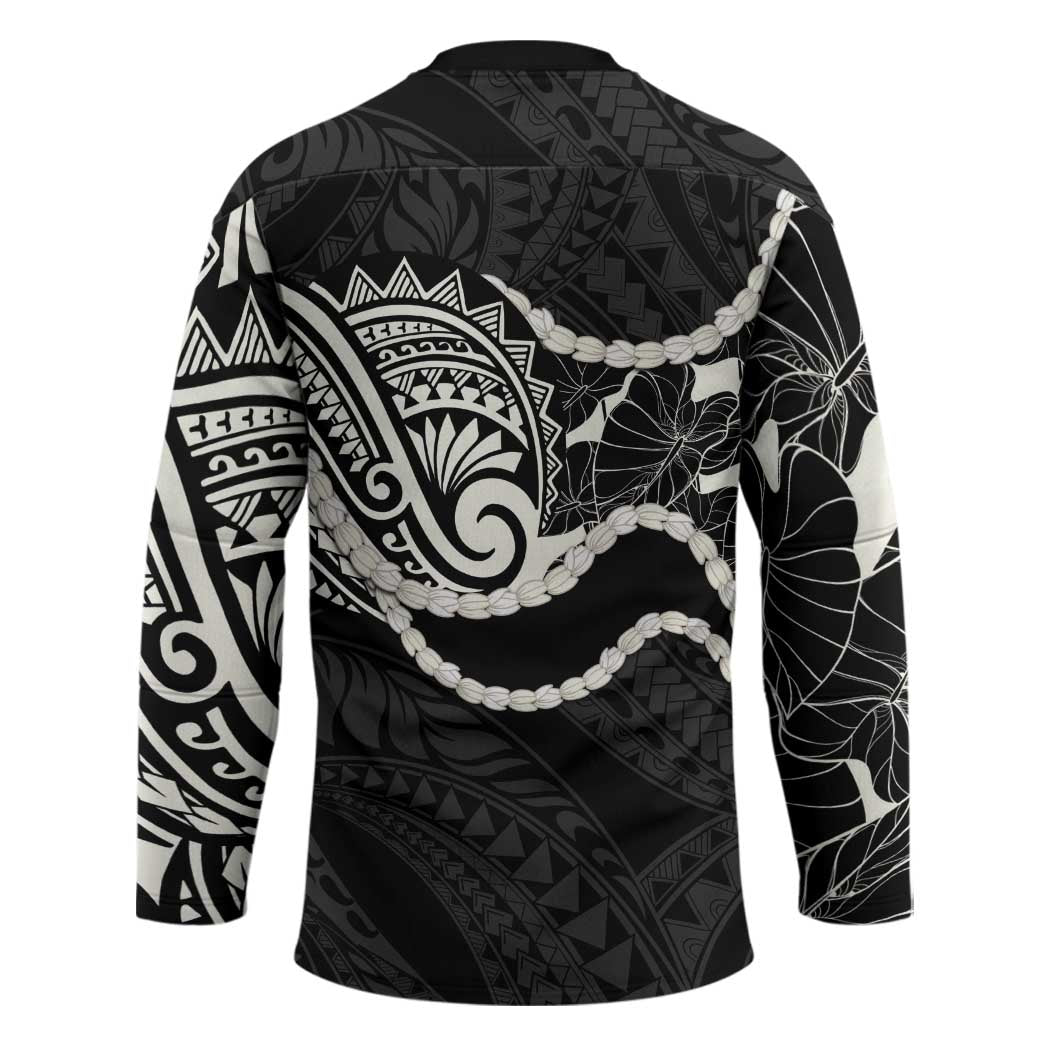 Aloha Hawaii Kalo Pikake Lei Hockey Jersey Chest Tattoo Black Hawaiian Pattern