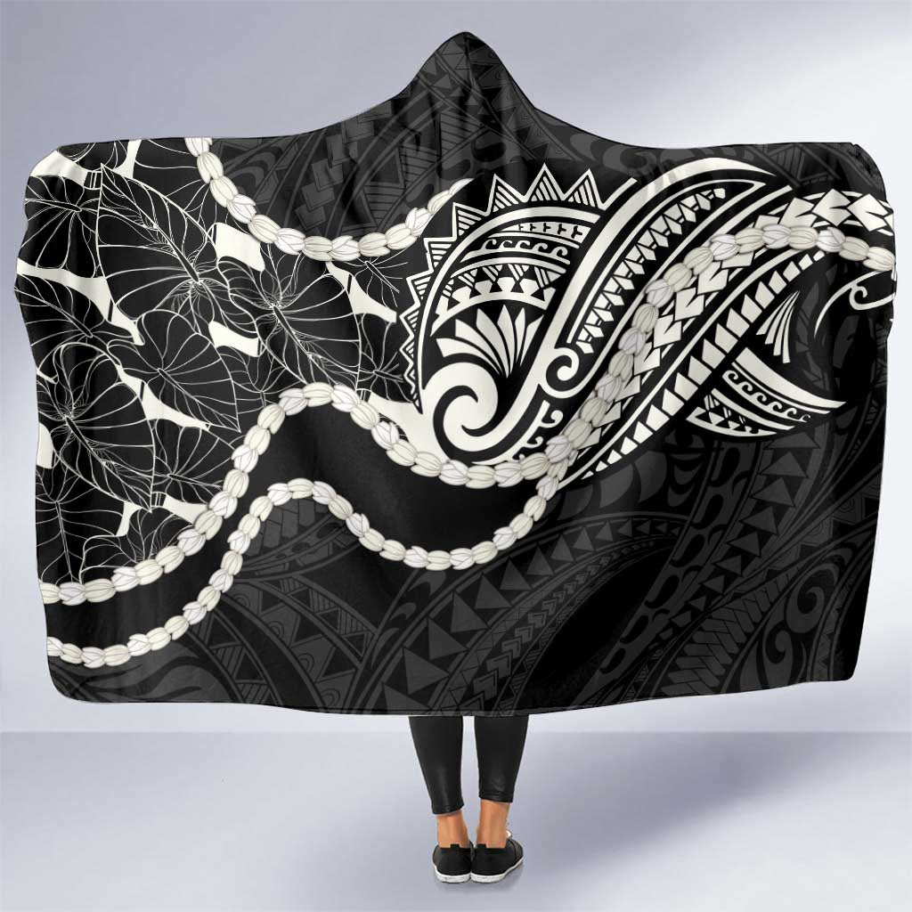 Aloha Hawaii Kalo Pikake Lei Hooded Blanket Chest Tattoo Black Hawaiian Pattern