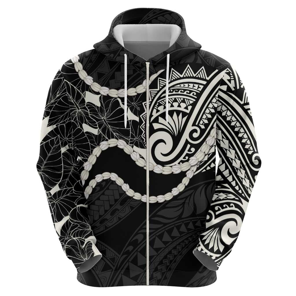 Aloha Hawaii Kalo Pikake Lei Hoodie Chest Tattoo Black Hawaiian Pattern