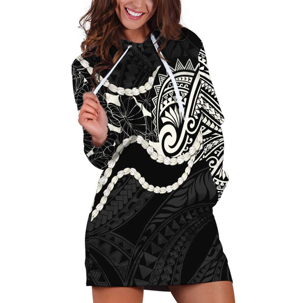 Aloha Hawaii Kalo Pikake Lei Hoodie Dress Chest Tattoo Black Hawaiian Pattern