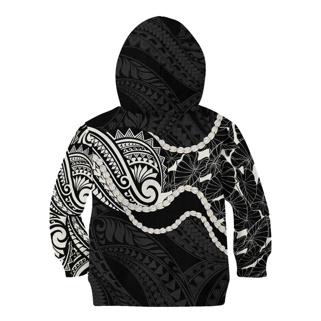 Aloha Hawaii Kalo Pikake Lei Kid Hoodie Chest Tattoo Black Hawaiian Pattern