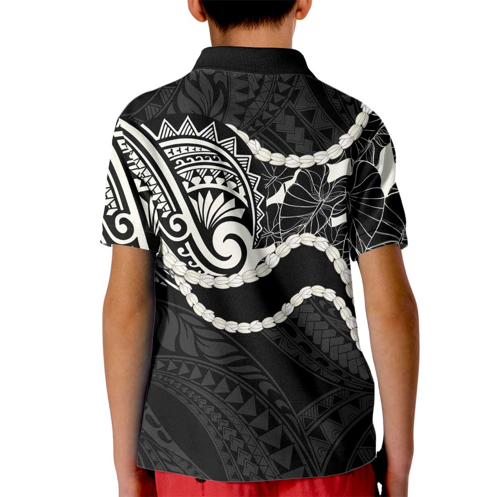 Aloha Hawaii Kalo Pikake Lei Kid Polo Shirt Chest Tattoo Black Hawaiian Pattern