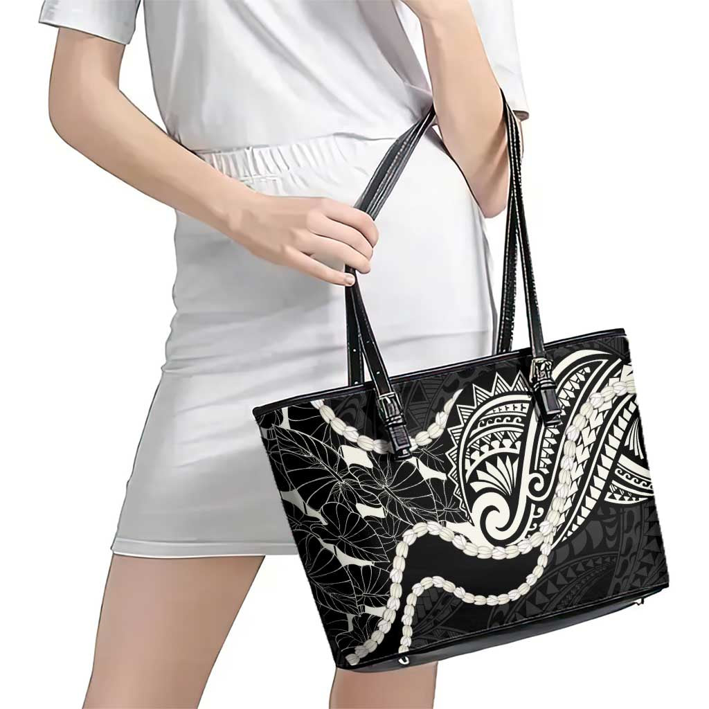Aloha Hawaii Kalo Pikake Lei Leather Tote Bag Chest Tattoo Black Hawaiian Pattern