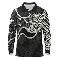 Aloha Hawaii Kalo Pikake Lei Long Sleeve Polo Shirt Chest Tattoo Black Hawaiian Pattern