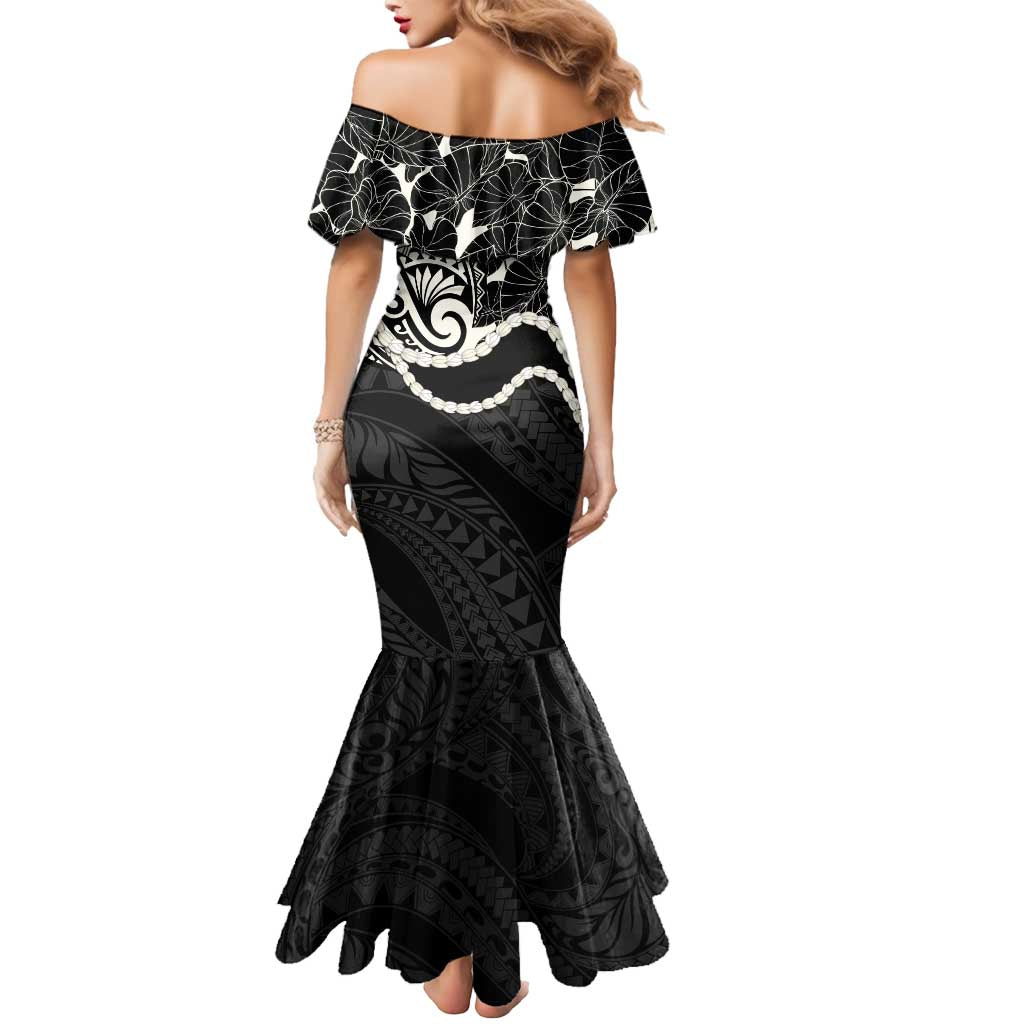 Aloha Hawaii Kalo Pikake Lei Mermaid Dress Chest Tattoo Black Hawaiian Pattern
