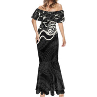 Aloha Hawaii Kalo Pikake Lei Mermaid Dress Chest Tattoo Black Hawaiian Pattern