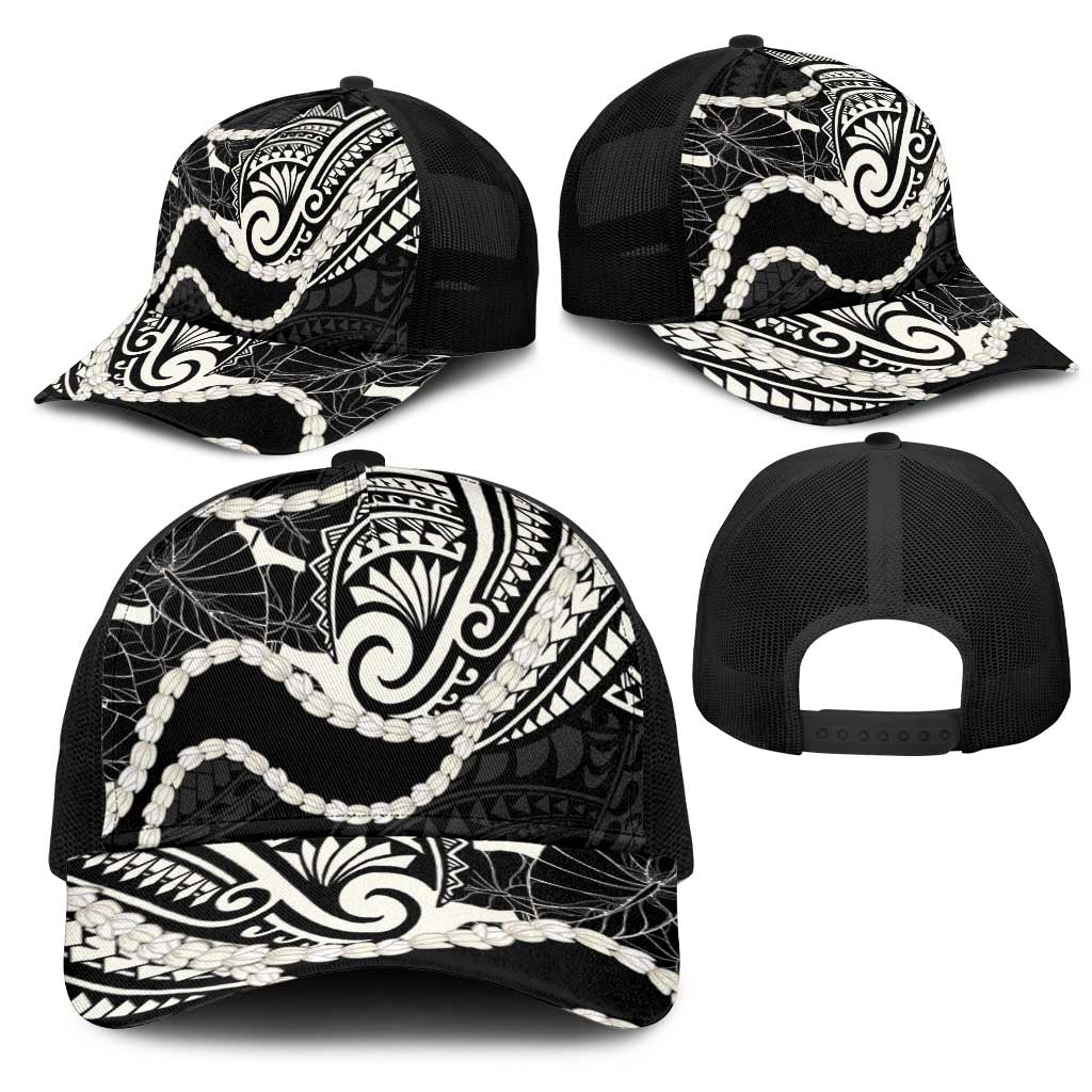 Aloha Hawaii Kalo Pikake Lei Mesh Trucker Cap Chest Tattoo Black Hawaiian Pattern