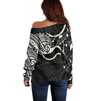 Aloha Hawaii Kalo Pikake Lei Off Shoulder Sweater Chest Tattoo Black Hawaiian Pattern LT14 - Polynesian Pride