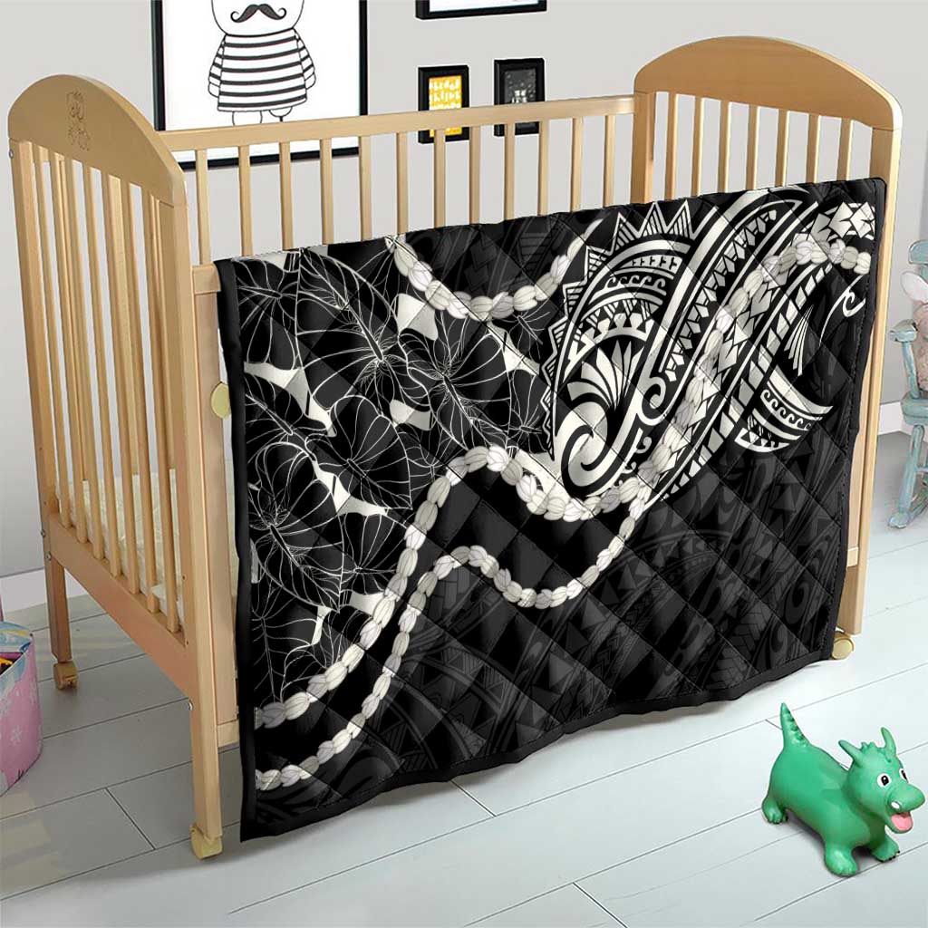 Aloha Hawaii Kalo Pikake Lei Quilt Chest Tattoo Black Hawaiian Pattern