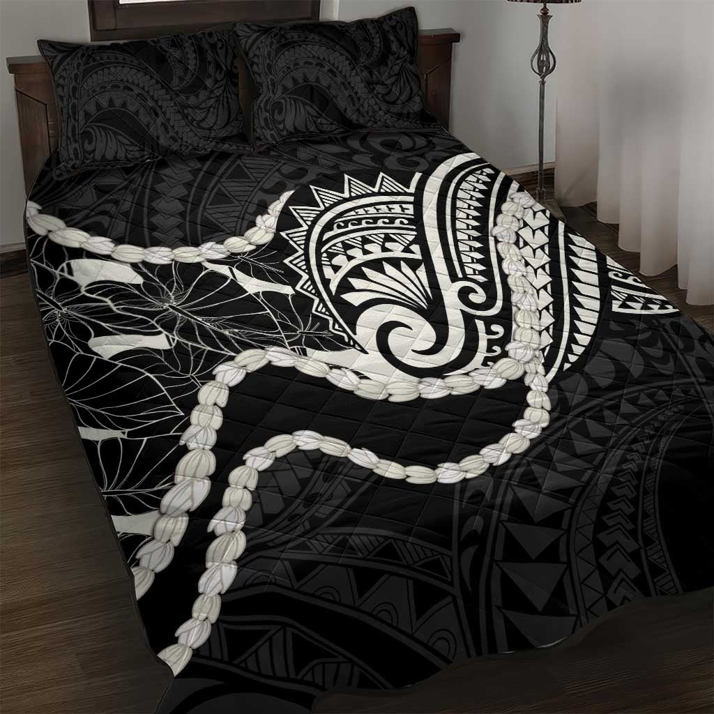 Aloha Hawaii Kalo Pikake Lei Quilt Bed Set Chest Tattoo Black Hawaiian Pattern LT14 Black - Polynesian Pride