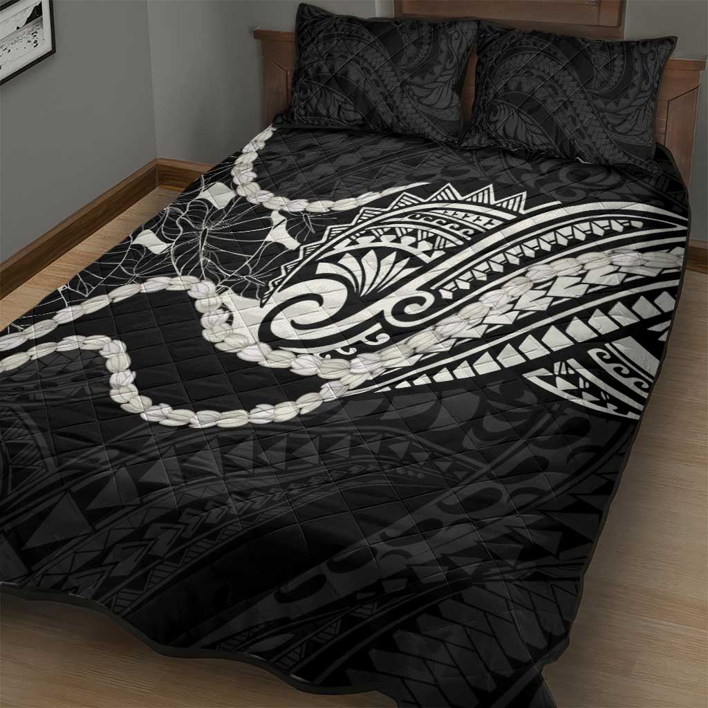 Aloha Hawaii Kalo Pikake Lei Quilt Bed Set Chest Tattoo Black Hawaiian Pattern LT14 - Polynesian Pride