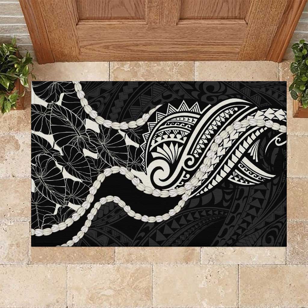 Aloha Hawaii Kalo Pikake Lei Rubber Doormat Chest Tattoo Black Hawaiian Pattern LT14 Black - Polynesian Pride