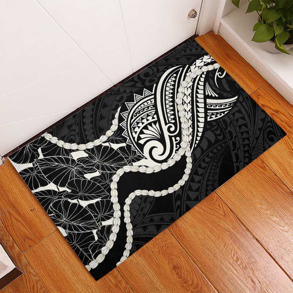 Aloha Hawaii Kalo Pikake Lei Rubber Doormat Chest Tattoo Black Hawaiian Pattern LT14 - Polynesian Pride