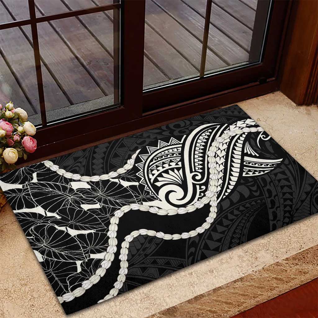 Aloha Hawaii Kalo Pikake Lei Rubber Doormat Chest Tattoo Black Hawaiian Pattern LT14 - Polynesian Pride