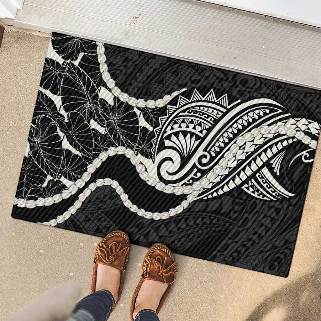 Aloha Hawaii Kalo Pikake Lei Rubber Doormat Chest Tattoo Black Hawaiian Pattern LT14 - Polynesian Pride