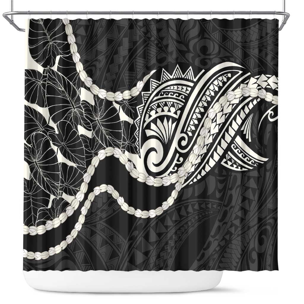 Aloha Hawaii Kalo Pikake Lei Shower Curtain Chest Tattoo Black Hawaiian Pattern