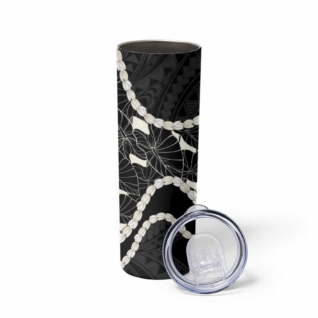 Aloha Hawaii Kalo Pikake Lei Skinny Tumbler Chest Tattoo Black Hawaiian Pattern