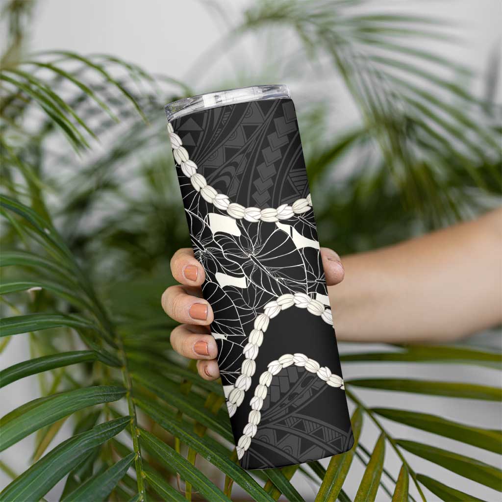 Aloha Hawaii Kalo Pikake Lei Skinny Tumbler Chest Tattoo Black Hawaiian Pattern